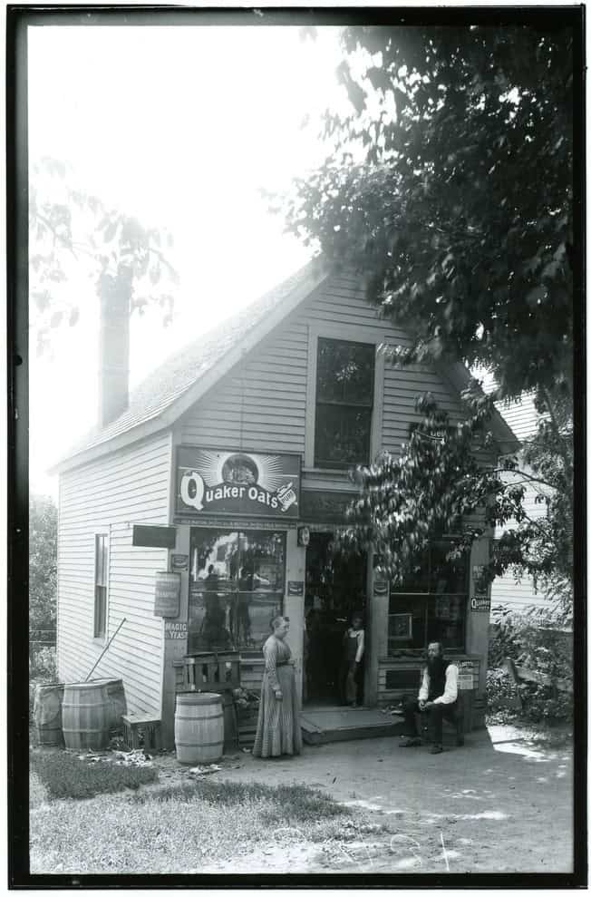 Storefront on Bridge Street with man and woman outside