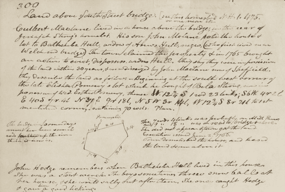 Document detailing and drawing out an outline of Bathsheba's property in Northampton.