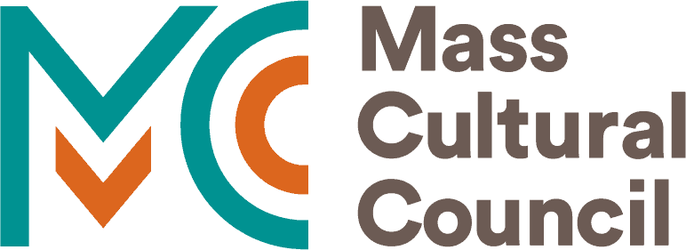 Logo for the Mass Cultural Council with three letters -MCC - in turquoise and orange and Mass Cultural Council in brown lettering.