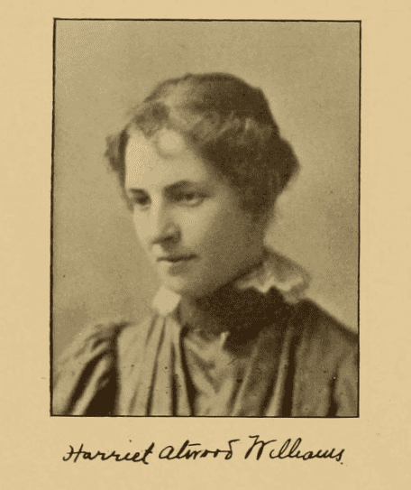 Photographic portrait of a young Harriet Alwood Williams. Under the portrait is Harriet's name in cursive.