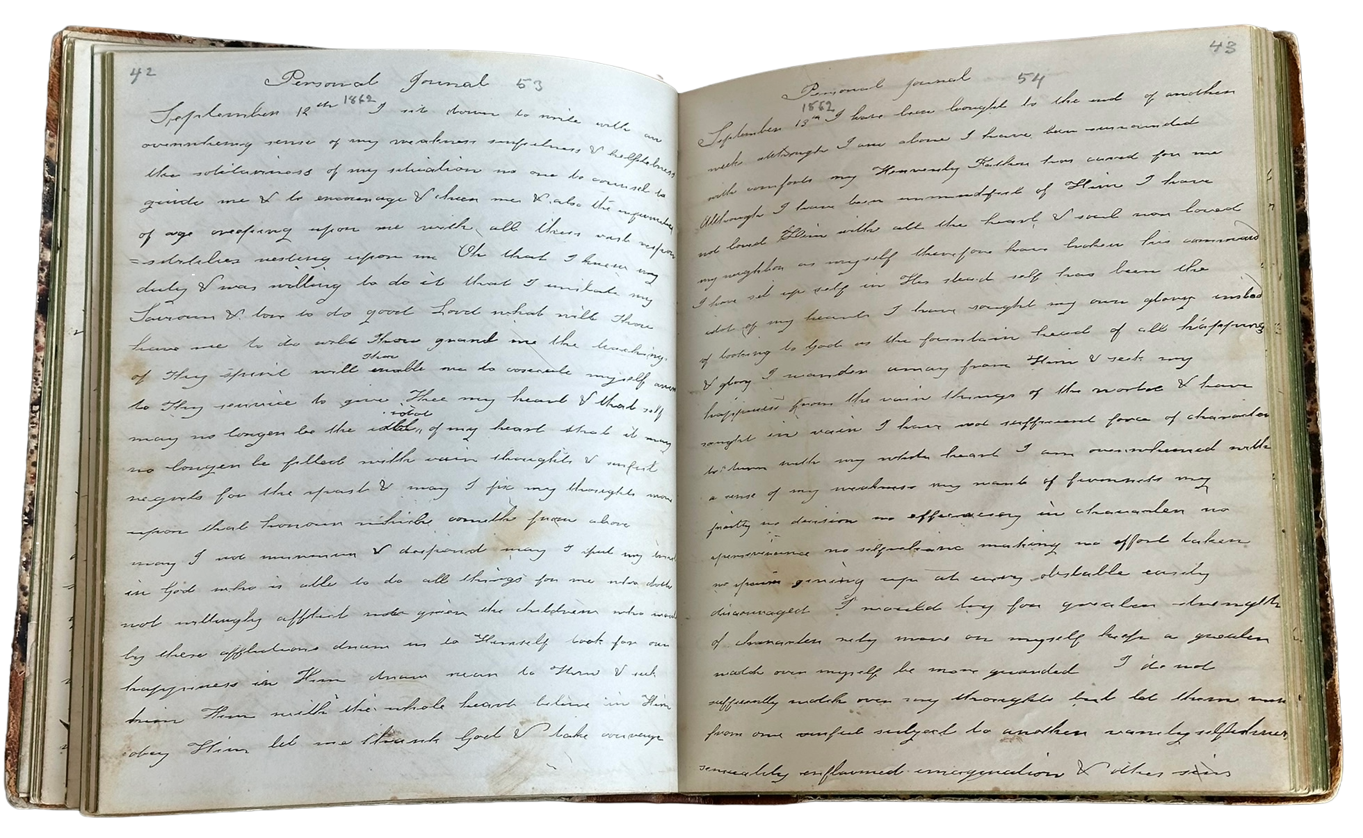 An open handwritten diary with cursive script across two pages, dated September 1862.