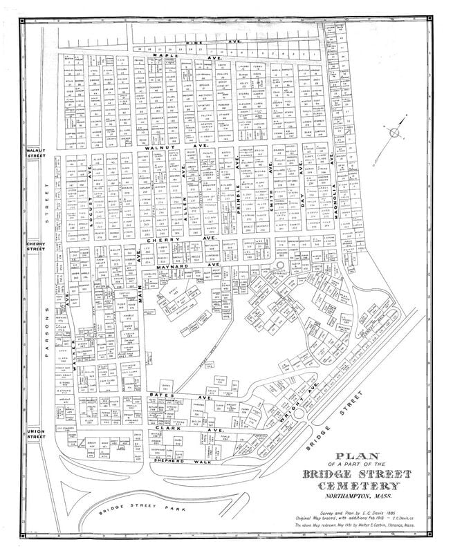black and white plan of Bridge Street cemetery
