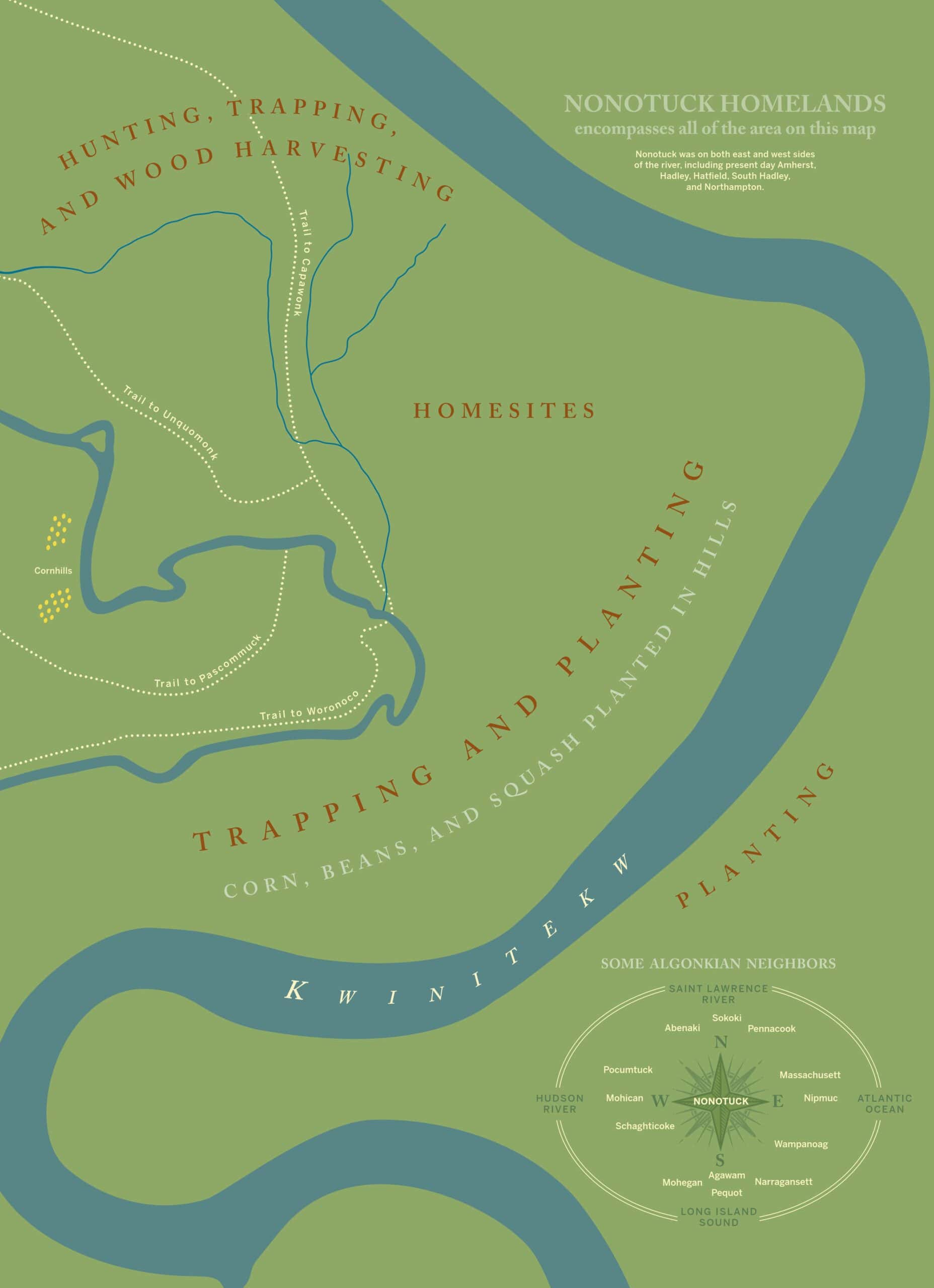 graphic map of Nonotuck area along both sides of Connecticut River