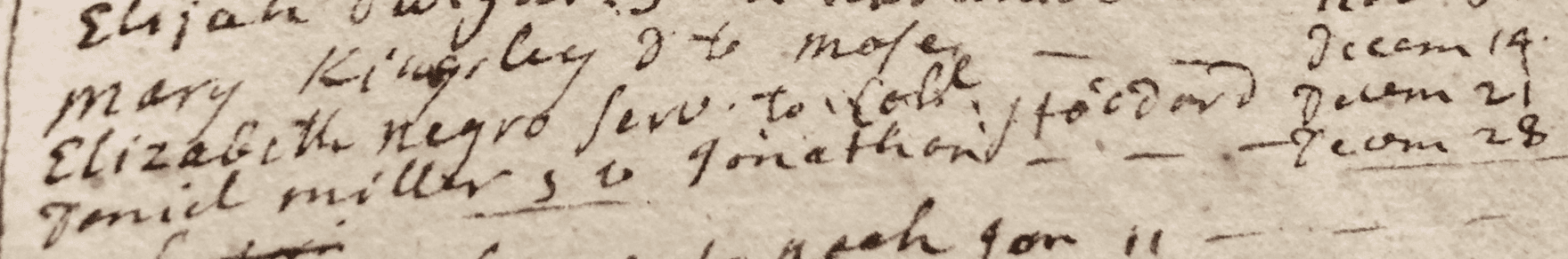 Portion of handwritten document listing individuals, and dates
