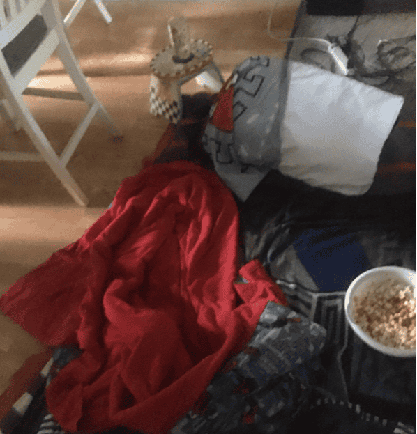 photo of items lying on a cloth on the floor