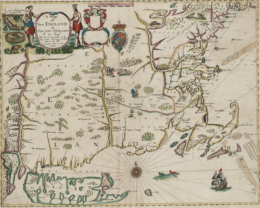 Colorfully outlined map detailing the New England region.