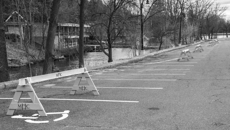 Photo of an empty parking lot at Mount Holyoke College, South Hadley
