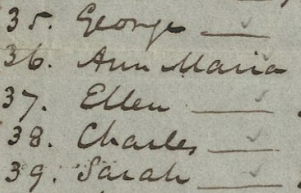 A section of Henry Watson's slave ledger that lists Ellen, who is placed as number 37, and noted as being 39 years old.
