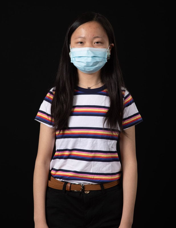 photo of young person wearing face masks and t-shirt